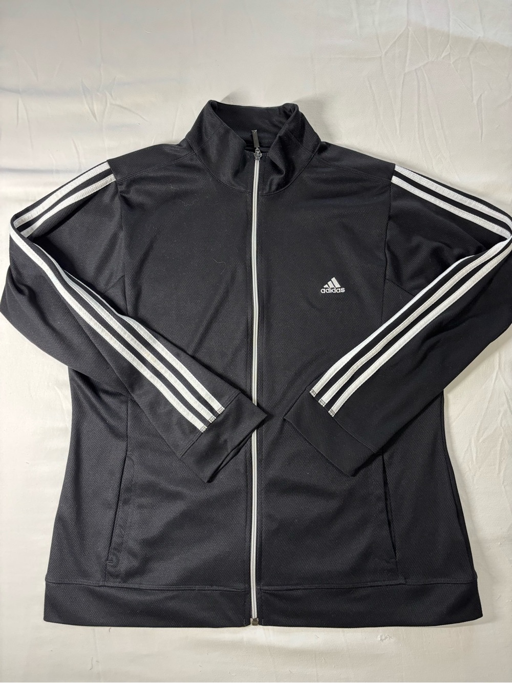 Adidas Black Track Jacket Gorpcore Streetwear Sporty Full Zip 3 White Stripes XL